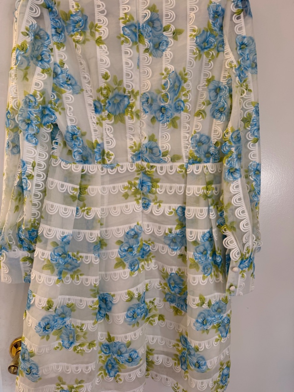 Sheer White Floral Lace Dress with Blue & Green Embroidery - Picture 6 of 9